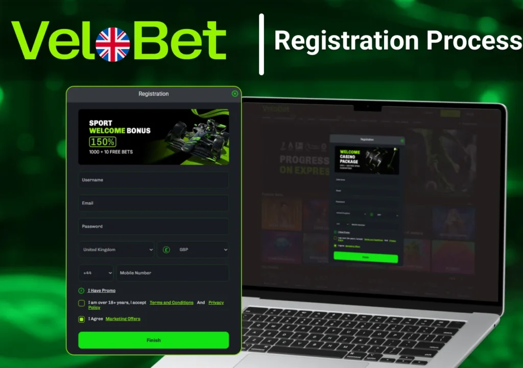 VeloBet casino registration process and sign up form